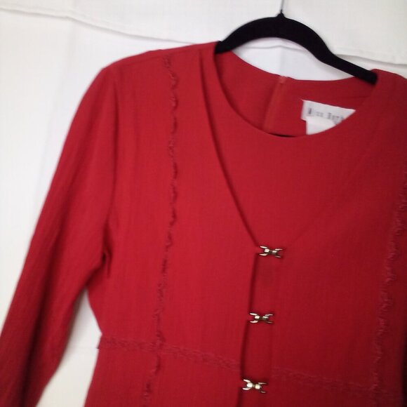 Miss Dorby Dress Women 14 Vintage Classic Attached Vest Textured Ribbed Red - Picture 8 of 16